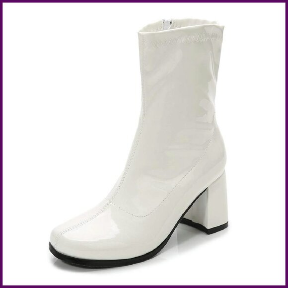 Women's Mid Calf Boots Block Heel Square Toe Zipper Retro Style